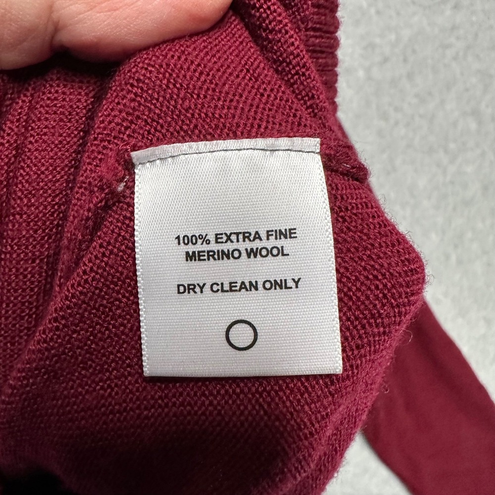 Thomas Dean Mens XXL Burgundy 100% Extra Fine Merino Wool V-Neck Sweater Red - Picture 7 of 7